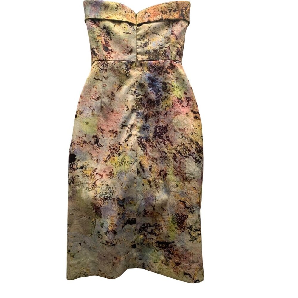 McGinn Anthro Strapless Dress Sz 0 Cooling Magma Watercolor Artsy Cocktail Party - Picture 2 of 7